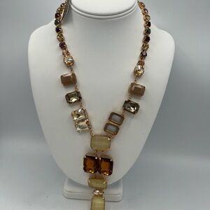 Natasha Multi Stone Statement Necklace Gold Tone Amber & Champagne Crystals